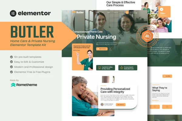 Butler home care and private nursing Elementor template kit preview