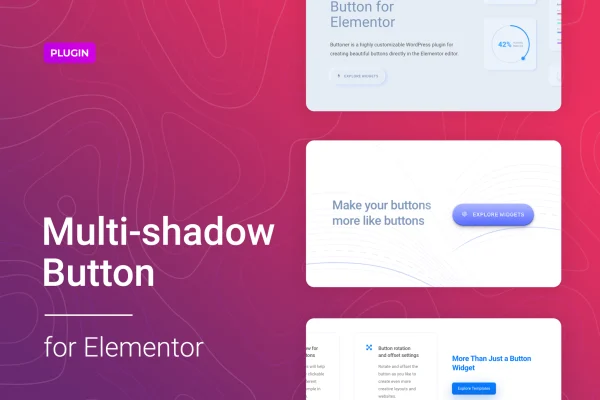 Buttoner for Elementor plugin banner with multi-shadow button examples