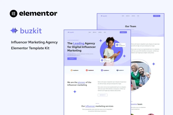 Buzkit influencer marketing agency Elementor template kit preview
