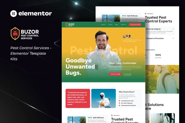 Buzor pest control services Elementor template kit preview