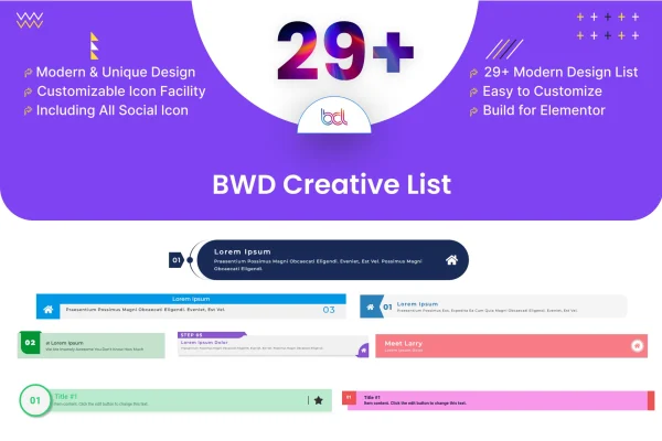 BWD Creative List addon for Elementor plugin banner