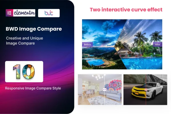 BWD Image Compare plugin banner showing a before-and-after image slider