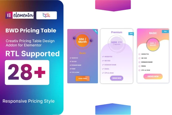 BWD Pricing Table addon for Elementor plugin banner
