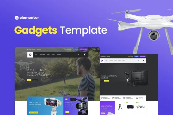 Bzzz Gadgets eCommerce Elementor Template Kit cover showing tech store page designs