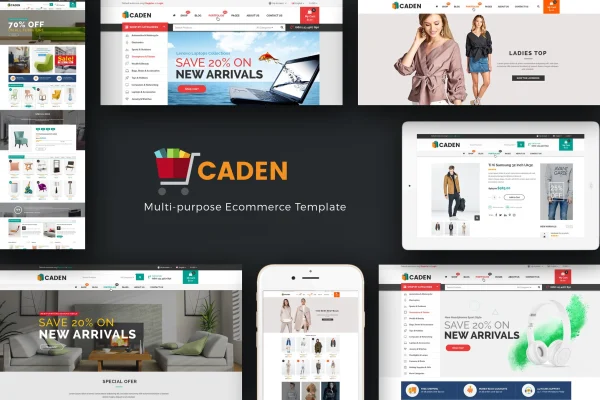 Caden mega store WooCommerce theme preview with product sliders