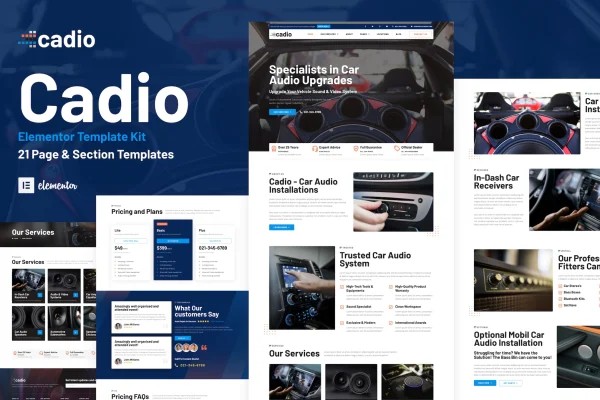 Cadio car audio workshop Elementor template kit preview