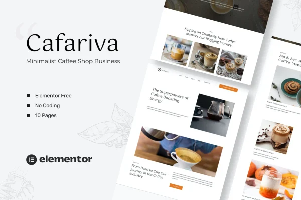 Cafariva minimalist cafe and coffee Elementor template kit preview