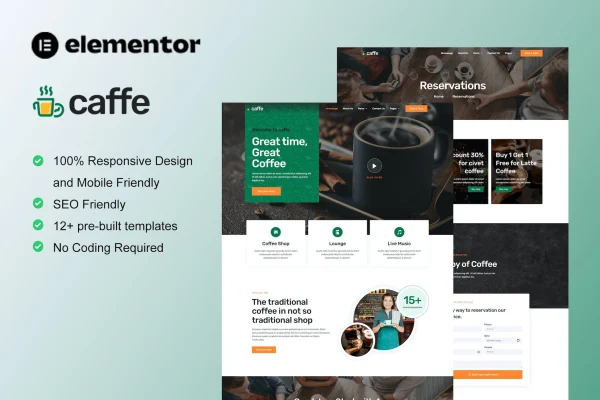 Caffe coffee shop and cafe Elementor template kit preview