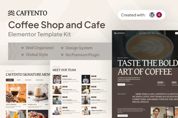Caffento coffee shop and cafe Elementor template kit preview