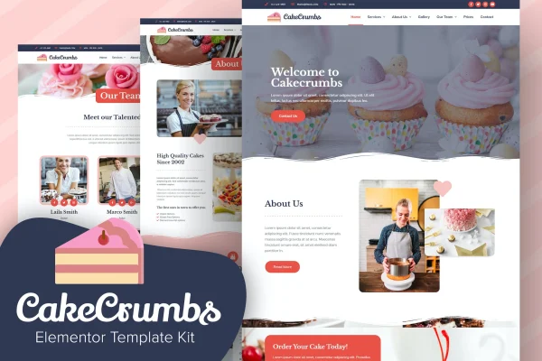 Cakecrumbs bakery Elementor template kit cover image