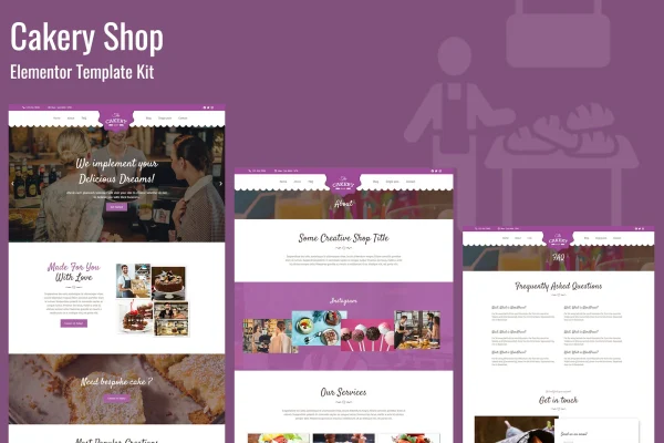 Cakeryshop bakery business Elementor template kit preview