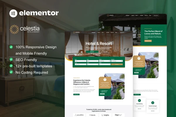 Calestia hotel and resort Elementor template kit preview
