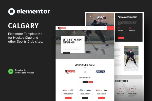 Calgary hockey team and sports club Elementor template kit preview