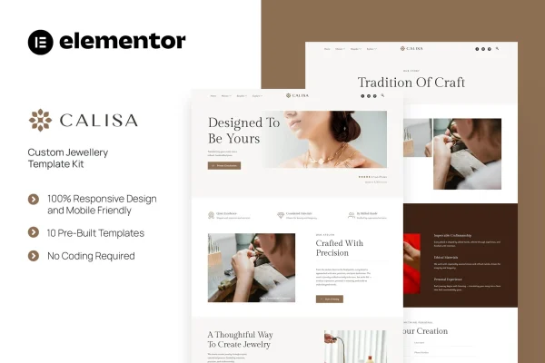 Calisa custom jewellery Elementor template kit preview