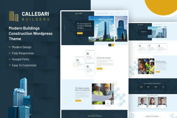 Callegari construction WordPress theme preview with building project layouts