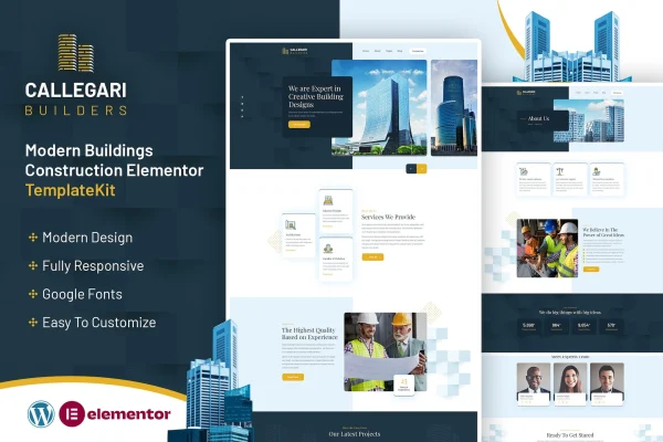 Callegari Builders Elementor template kit preview with construction company website pages