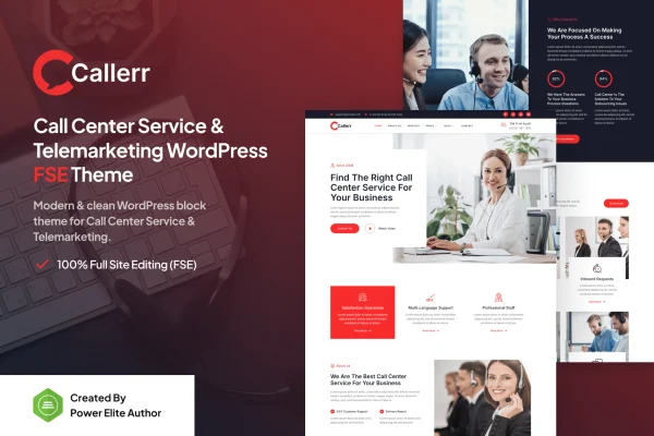 Callerr call center service WordPress theme preview