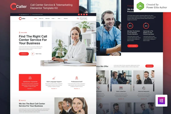 Callerr call center and telemarketing Elementor template kit preview