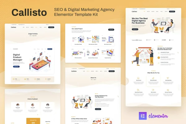 Callisto SEO and digital marketing agency Elementor template kit preview