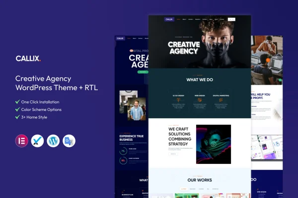 Callix creative agency WordPress theme preview with portfolio layout