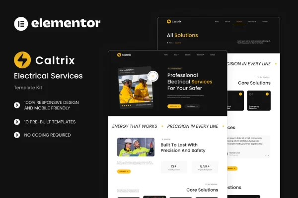 Caltrix electrical services Elementor template kit preview