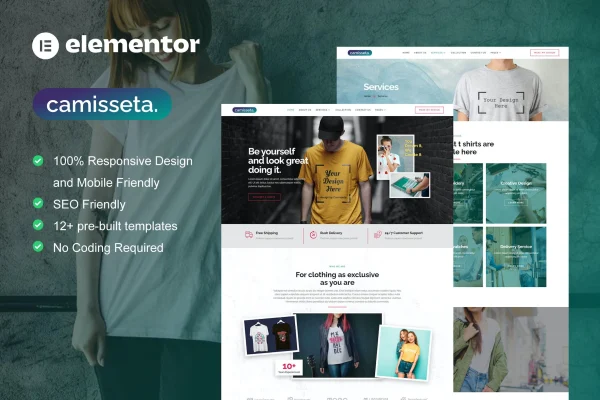 Camisetta T-shirt design and printing Elementor template kit preview