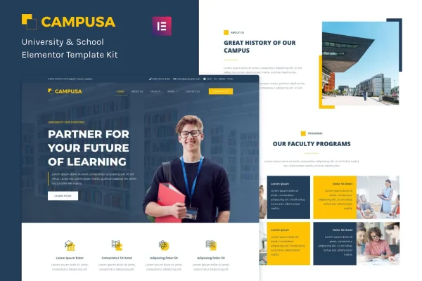 Campusa university and school Elementor template kit cover image