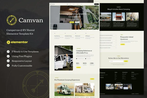 Camvan campervan and RV rental Elementor template kit preview