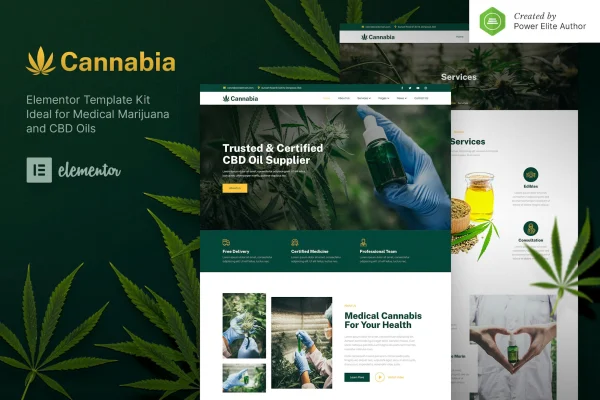 Cannabia medical marijuana and CBD oil Elementor template kit preview