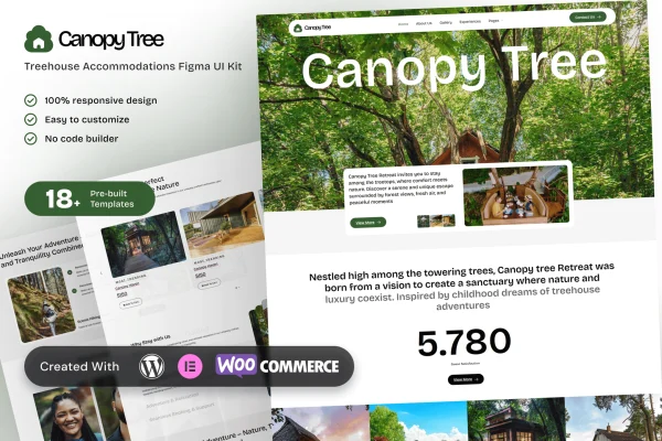 CanopyTree Elementor template kit preview for treehouse accommodation websites