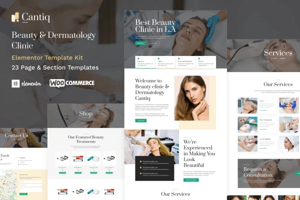 Cantiq beauty clinic and dermatologist Elementor template kit preview