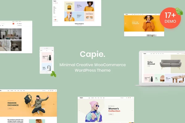 Capie Theme minimal WooCommerce WordPress theme preview with online store homepage layouts