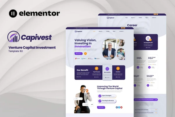 Capivest venture capital Elementor template kit preview