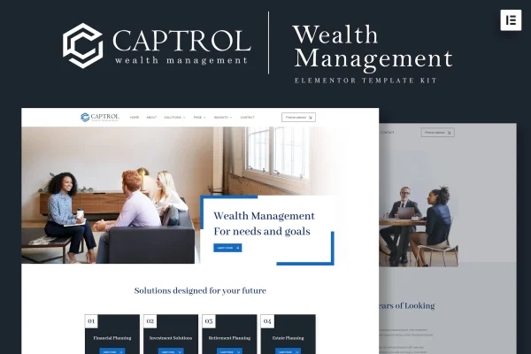 Captrol wealth management Elementor template kit page previews