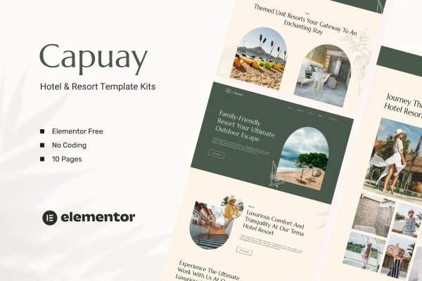 Capuay hotel and resort Elementor template kit preview
