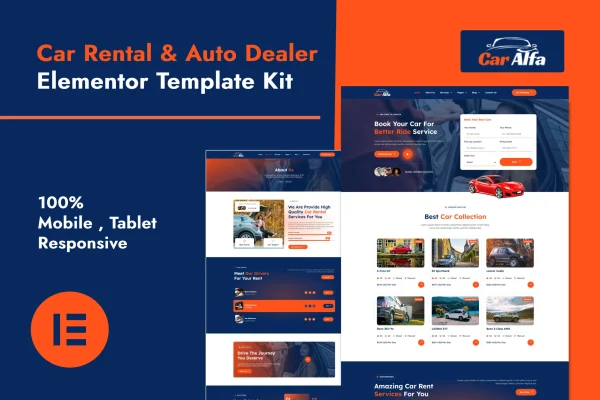 CarAlfa car rental and dealer Elementor Pro template kit preview