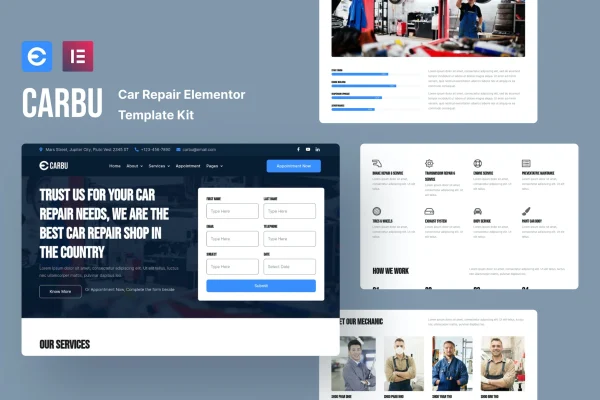 Carbu car repair Elementor template kit preview
