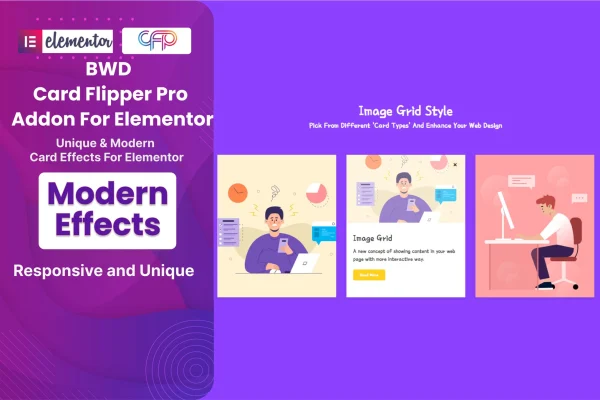 Card Flipper Pro Addon For Elementor plugin banner showing flip card animations
