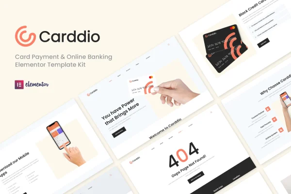 Carddio card payment and online banking Elementor template kit preview
