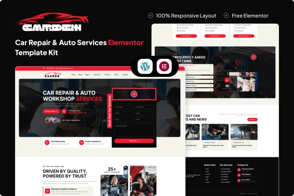 Carden car repair and auto services Elementor template kit preview