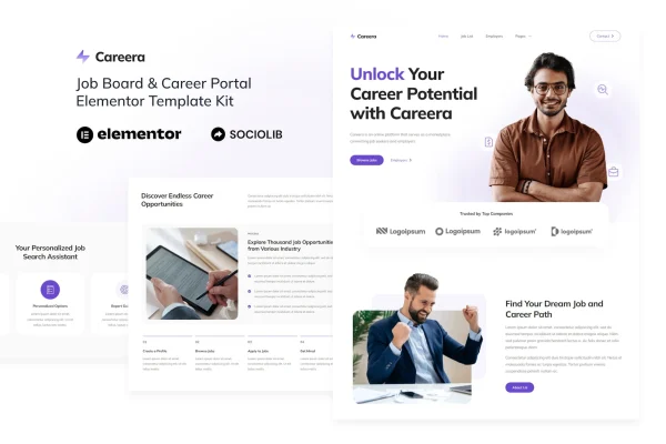 Careera job board and career portal Elementor template kit preview