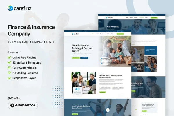 Carefinz finance and insurance Elementor template kit preview