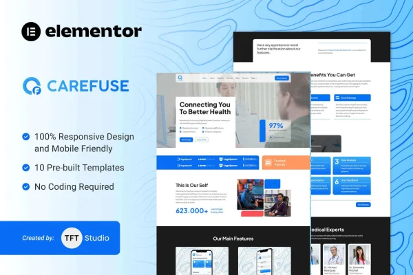 Carefuse AI health app Elementor template kit preview