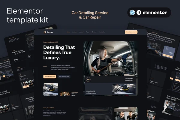 Careglo car detailing and car repair Elementor template kit preview