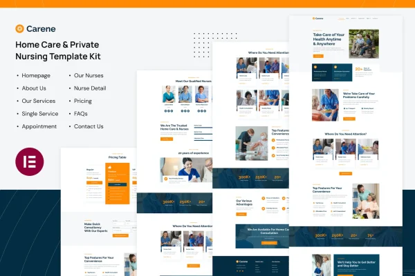 Carene home care and private nursing Elementor Pro template kit preview