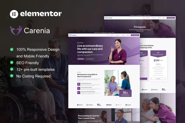 Carenia home care and private nursing Elementor template kit preview