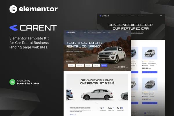 Carent car rental and auto dealer Elementor template kit preview