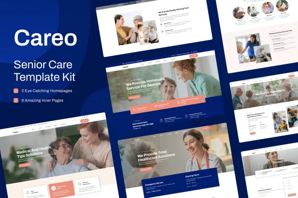 Careo elderly and senior care Elementor template kit preview