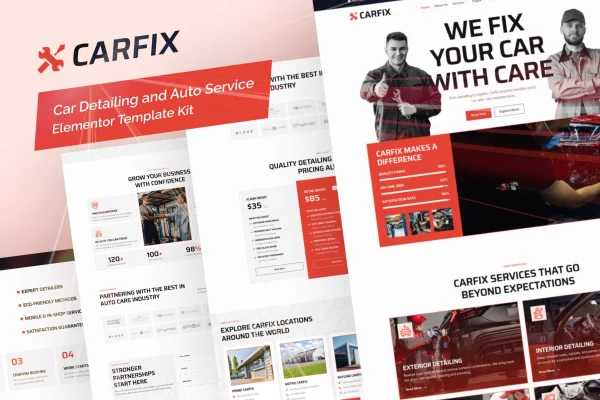 Carfix car detailing and auto service Elementor template kit preview