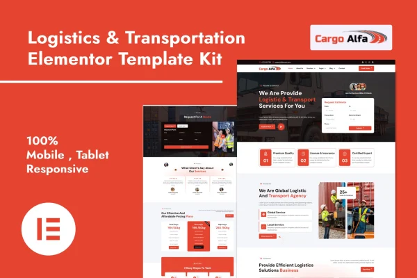 CargoAlfa logistics and transportation Elementor template kit preview